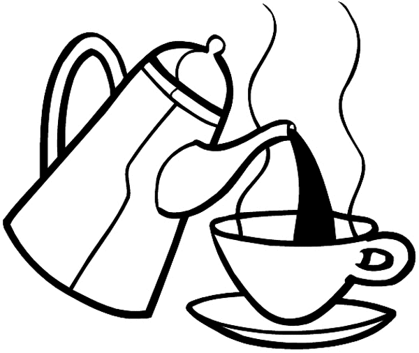Coffeepot pouring into cup vinyl sticker. Customize on line.  Food Meals Drinks 040-0503
